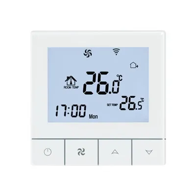 Termostato blanco TDS75-AC del fan coil de la pantalla táctil del marco y del contraluz